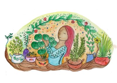 Postal Mujer de las Plantas